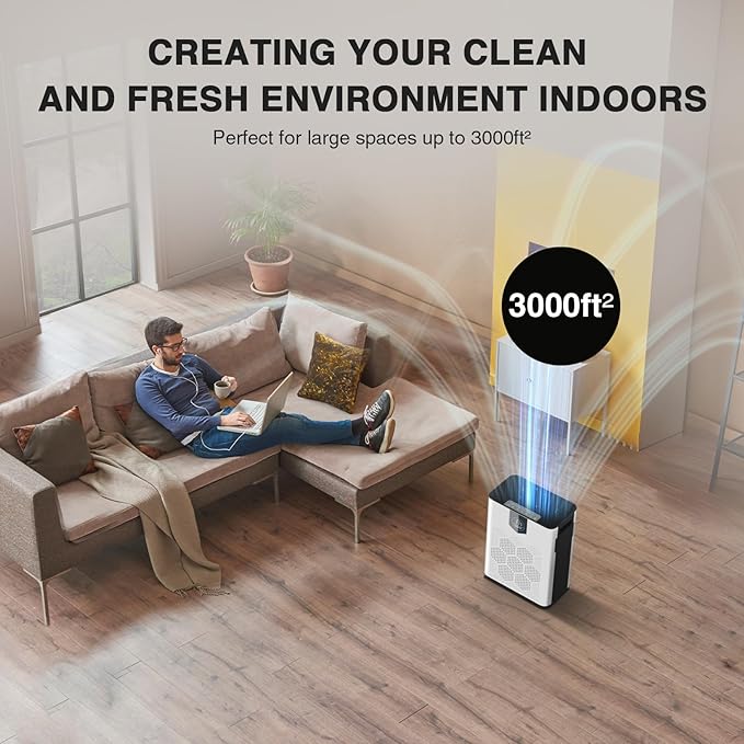 H14 Air Purifiers for Home Large Room Up to 3000 Ftยฒ, Smart Wifi with Washable Filters, Air Quality Monitor, 4 Fan & 22 dB Sleep Mode for Bedroom Living Room