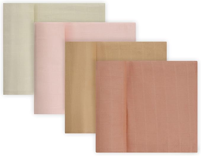 Featherhead™ 100% Cotton Muslin Swaddle Blankets for Baby Girl - Large 47”x 47” - Pre-Washed, Soft, & Breathable - Newborn Essential & Perfect Baby Registry Gift (4 Pack - Pink Solids)