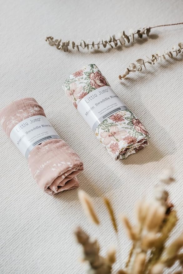Little Jump 2 Pack Western Wild Flowers Muslin Swaddle Blankets for Baby Girls, Receiving Blanket Large 47 x 47 inches, Soft Breathable Muslin Baby Blanket for Newborn(Vintage Floral)