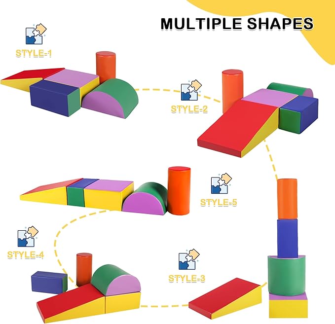 Foam Climbing Toys for Toddlers, 5 Piece Soft Climbing Blocks, Lightweight Baby Climbing Gym, Indoor Baby Activity Play Set for Crawling Climbing and Sliding