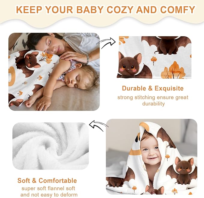 Ship Next Day, Personalized Halloween Blanket for Boys Girls - Printed in USA, Custom Baby Blanket with Name Super Soft Plush Flannel, Halloween Decor Christmas Brithday Gifts for Kids Toddlers