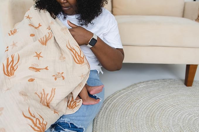 Leyl&Ari Basic Toddler Blanket | Organic Cotton Reversable Toddler Crib Blanket | Gender Neutral (Under The sea Friends)