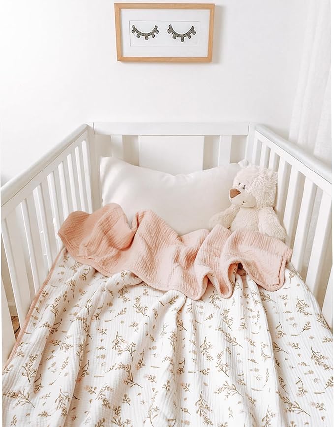 Konssy Muslin Baby Blankets for Girls Boys, 100% Cotton Crib Blanket for Infant Toddler, Super Soft and Lightweight Nursery Swaddling Wrap 40"x36" (Floral)