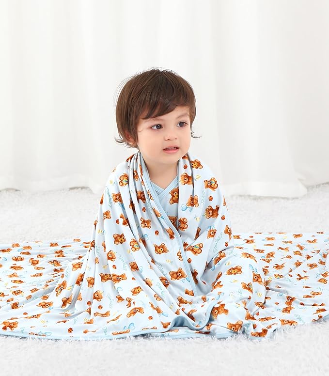 Premium Baby Blanket, Stretchy Quilt for Kid, Soft Crib Bedding for Newborn Baby and Toddler, Nursery Blanket for Boys and Girls, Viscose Made from Bamboo 50'' x 50'' Bear