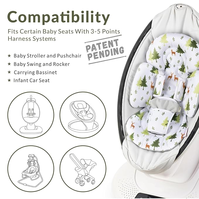 Generic Infant Car Seat Insert Compatible with Mamaroo Swing & Graco Swing and Infant Car Seat, Newborn Insert Baby Head Body Support, Reversible Design, Breathable Soft Fabric, 1Pcs - Green Forest