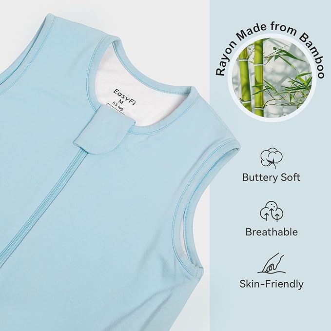 Rayon Made From Bamboo Sleep Sack 24-36 Months 0.5 Tog Ultra Soft Summer Toddler Sleep Sack 2t-3t with Feet 2-Way Zipper Lightweight Sleeping Bag Baby Wearable Blanket (2 Pack)-Blue & Gray