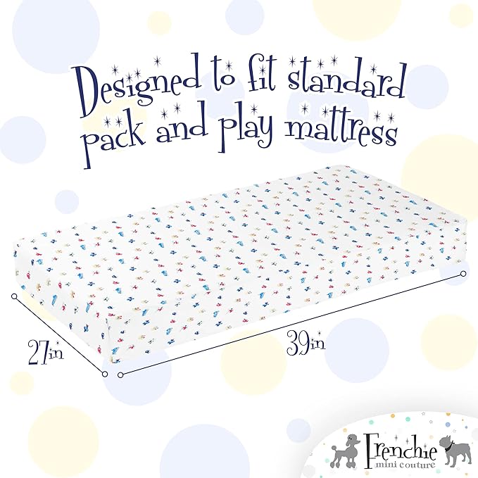Boys Pack N Play Sheets, 100% Cotton, Cars, Boats, Planes, 27 x 39in, 2-Pack