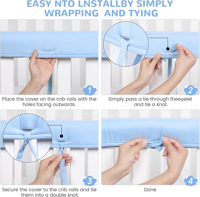 Blue 3pcs New Teething Edge Crib Rail Cover&Corner Guard Coverage Straps,Reversible Guardrail Cover Protector for Boys Girls(1 Long 2 Short)