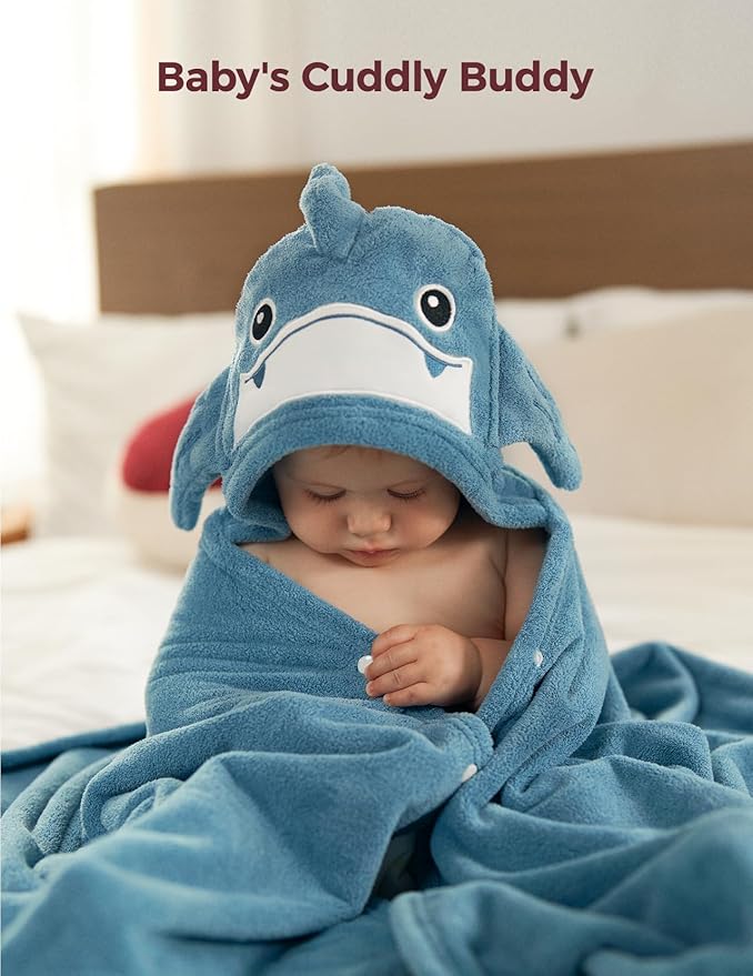 Momcozy Baby Bath Towels with Hooded -Visualize Health Label -Soft & Absorbent Coral Fleece Towel for Comfort & Warm - Bath Essential or Shower Gift for Newborn, Infant,Toddler (Large, 28 x 55 Inch)