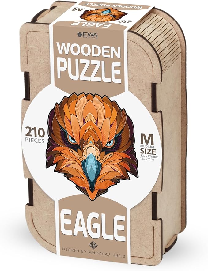 Eco-Wood-Art Wooden Puzzle - Eagle M | Majestic Bird Jigsaw Puzzle for Adults | 3D Eagle Decor | 210 Intricate Pieces | Eco-Friendly Home Decor Gift