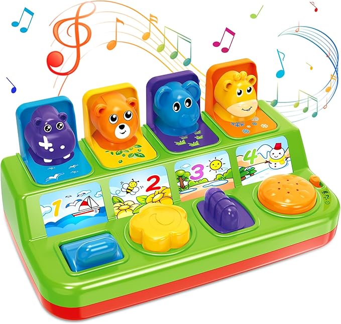 Musical Pop-Up Cause and Effect Toys with Light & Music for 1-3 Year Olds, Baby Interactive Toy with Animal Sounds, Ideal Gifts for Babies Boys Girls