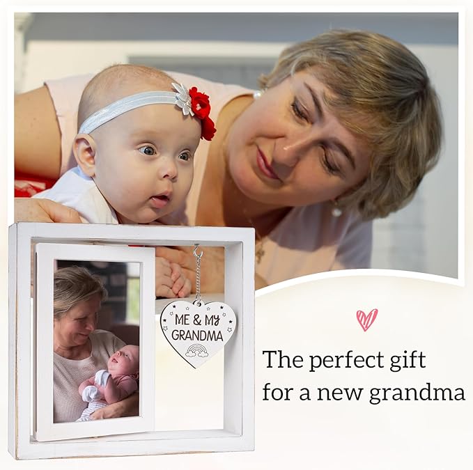 Me and My Grandma Picture Frame,New Grandmother Gifts,Grandma Gifts for New Baby,First Time Grandmother Presents,Room Decor Vintage Style,Baby Gender Neutral Rotating Photo Frame 4x6