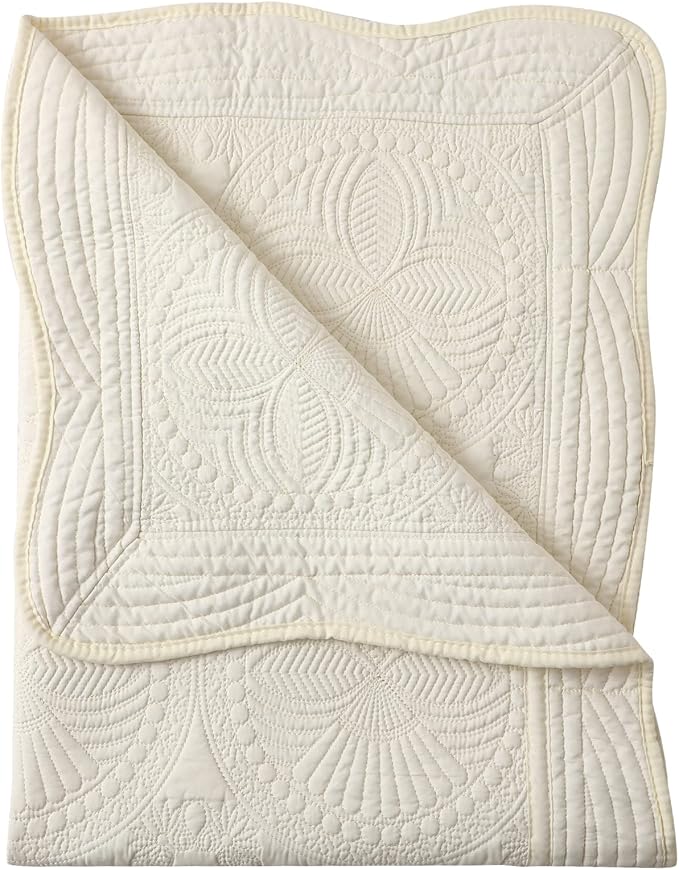 MONOBLANKS Baby Quilt Personlized Monogram Lightweight Embossed Scalloped Throw Blanket Four Seasons (Light Yellow)