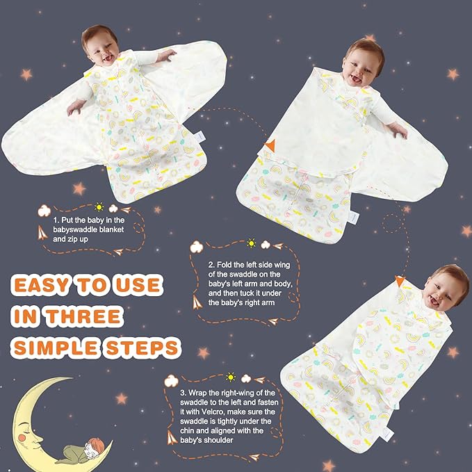 Swaddle-Blanket Baby Girl & Boy Swaddles Newborn Infant Transition 100% Cotton Wrap Blankets, 3-Way Adjustable Wearable Blanket, TOG 1.0 (Rainbow, 3-6 Month)