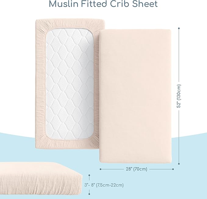 Muslin Crib Sheets, 100% Organic Cotton, Breathable and Ultra-Soft, Standard Crib Sheet Mattress (28"x 52") for Girls and Boys, Neutral Fitted Baby Crib Sheet (Wheat)