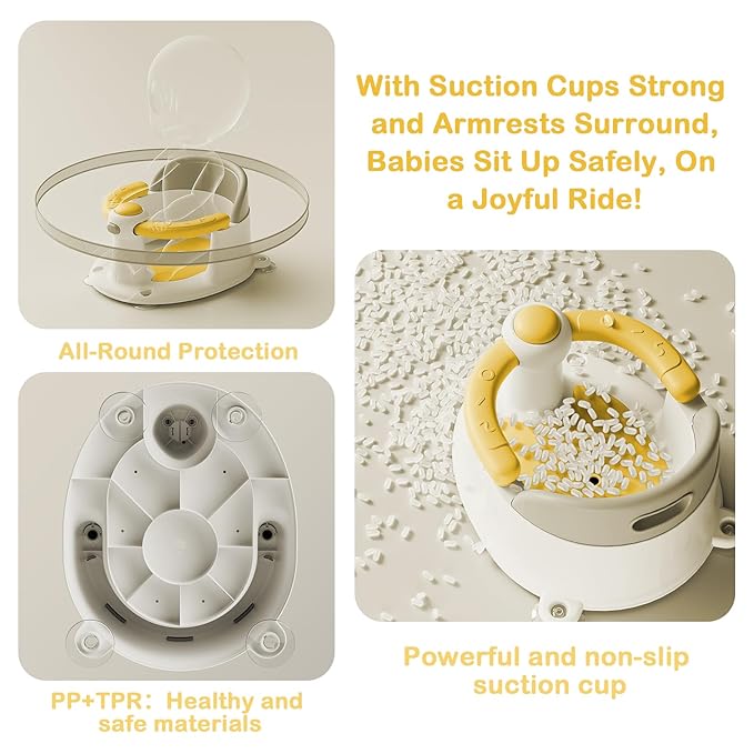 Baby Bath Seat for Babies 6 Months & up, Sure & Secure Suction Cups, Non-Slip Baby Bath Seat, Detachable, Safe & Comfortable Baby Bath Support, Sit Up Bath Seat for Baby, Yellow