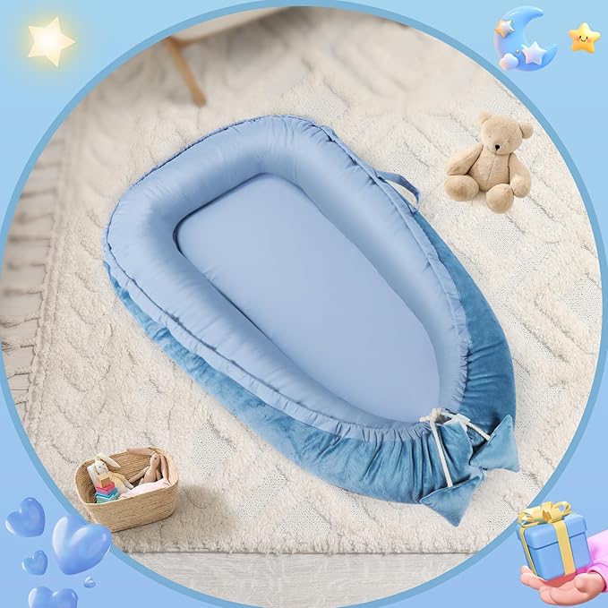 Baby Lounger - Baby Lounger for Newborn 0-24 Months, Breathable & Soft Cotton and Velvet Cover Baby Nest, Portable Cozy Infant Lounger for Home and Travel, Ideal Baby Essentials & Shower Gifts