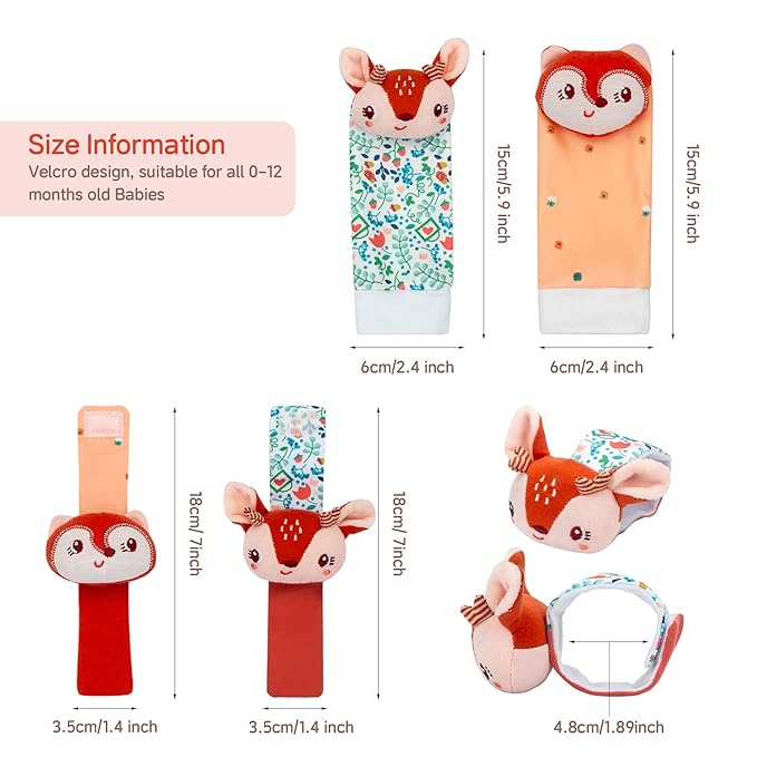 Lovely Animal Wrist Rattles & Sock Toy for Baby Infant 0-6 6-12 Month Old Newborn Soft Toy Hand and Foot Finder Girl Boy Birthday Shower Easter Gift Set for Babies