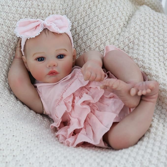 Realistic Reborn Dolls Girl - 18 Inch Lifelike Newborn Eyes Open Doll Real Life with Soft Weighted Body, Advanced Painted Gift Set for Kids Age 3+…