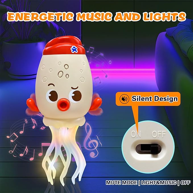GEVINST Dancing Octopus Baby Toy, Toddler Crawling Tummy Time Toys with Light and Music, Electric Magic Dancing Squid Toy for 12-18+ Months Kids, Funny 1st Boys Girls Birthday Gifts, Beige