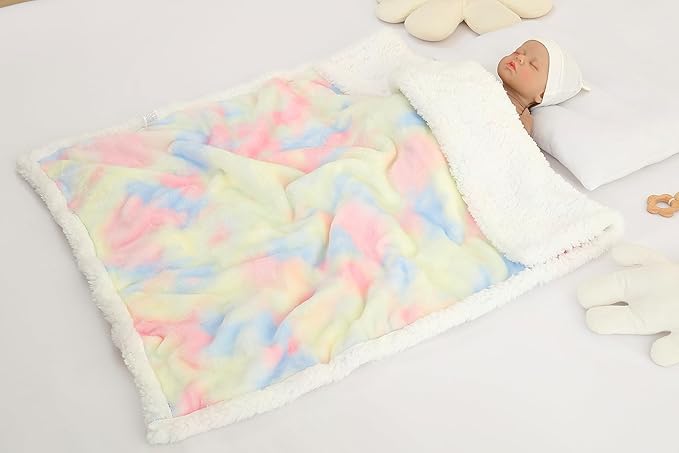 Cute Cozy Fluffy Warm Baby Blanket 30" x 40"for Boys Infants Toddlers' Bedding Crib Cot Stroller, Baby Shower Birthday Newborn's Gift (Tie Dye Colored)