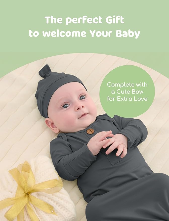 PATPAT Baby Sleeper Gown with Bamboo Viscose for Newborn Girls Boys, Knotted Nightgown with Mittens for Infant Home Coming
