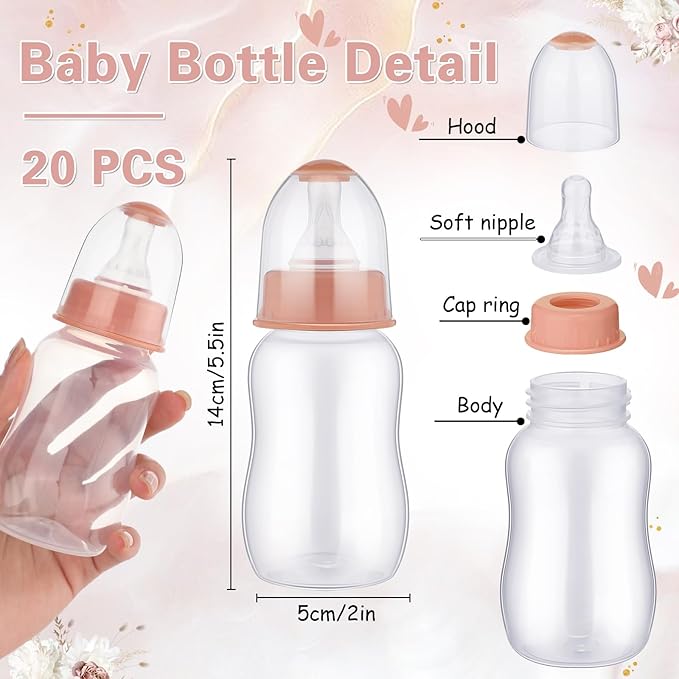 TrelaCo Bottle Chug Baby Shower Game 20 Pcs Baby Bottles Shower Favor with 1 Boho Theme Sign for Gender Reveal Party Supplies Gifts(Brown)