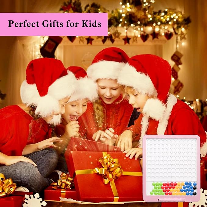 Magnetic Drawing Tablet, Magnetic Doodle Board for Kids with Dot Beads and Pattern Book, Montessori Educational Travel Toy for Boys and Girls 3 4 5 6 Years Old (Pink)