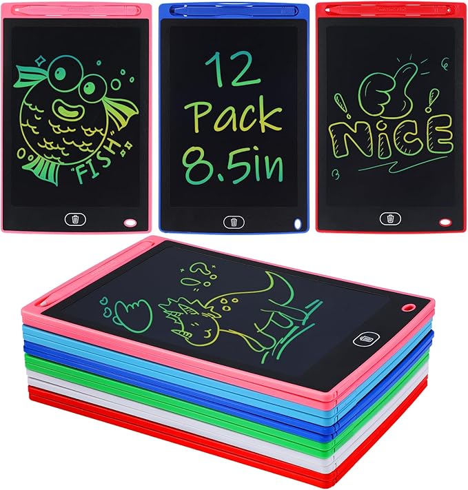 12 Pack LCD Writing Tablet for Kids Bulk - 8.5in Colorful Drawing Tablet Erasable Doodle Board, Educational Learning Travel Toys for 3 4 5 6 7 8 Kids, Kindergarten and Preschool Must Haves