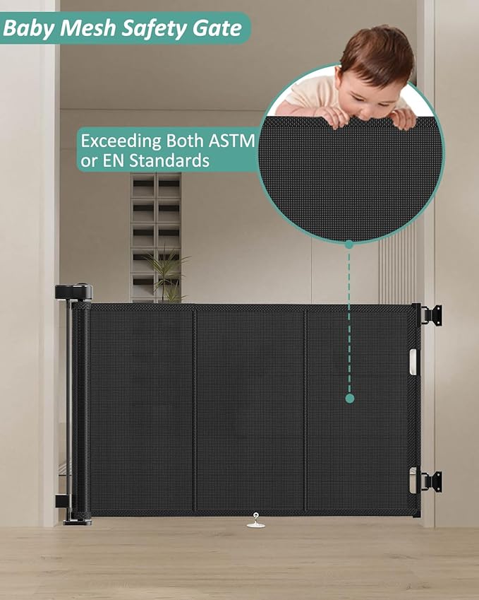 Upgraded 71" Retractable Baby Gates with Reinforced Strip Design to Prevent Crawling Through, 34" Tall Retractable Dog Gate, 6 FT Retractable Gates for Stairs, Doorways, Hallways