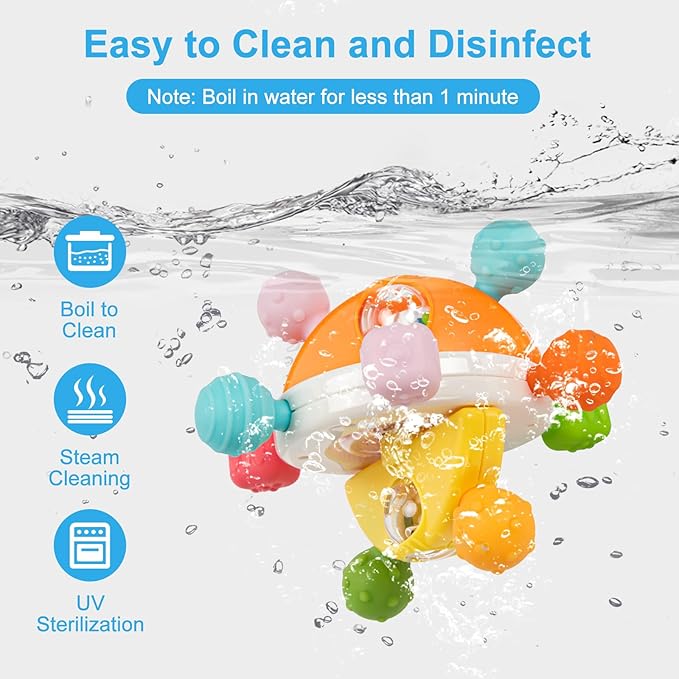 Baby Sensory Teething Toys, Montessori Baby Toys Teether, Silicone Teethers for Babies, Chew Toy for Babies 0-12 Months, Gifts for Newborn Infant Boys Girls 0-6 6-12 12-18 Months, Orange