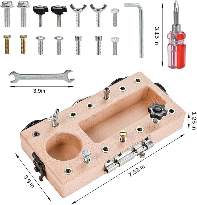 Montessori Toys for 3 4 5 Year Old with Lock and Key, Wooden Sensory Toddler Screwd Tool Set, Montessori Screwdriver Board Set, Fine Motor Skills Toys for Educational Preschool Gift for Boys