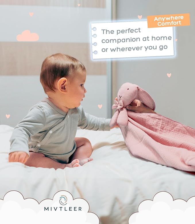 Baby Lovey Blanket β Muslin Security Blanket with Plush Bunny for Newborn Boys or Girls β Soft and Cozy Lovey 24 x 24 inches