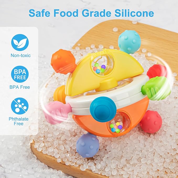 Baby Sensory Teething Toys, Montessori Baby Toys Teether, Silicone Teethers for Babies, Chew Toy for Babies 0-12 Months, Gifts for Newborn Infant Boys Girls 0-6 6-12 12-18 Months, Orange