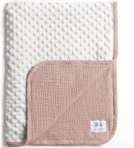lulumoon Baby Blanket for Newborn Receiving: Minky Dot & Muslin Lightweight - Thermal Blanket Gift for Baby Shower & Hospital Welcoming 30"x40"(Sand)