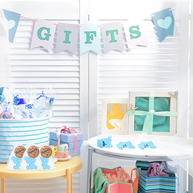 50 Sets Baby Shower Soap Favors for Guests Boy Girl Mini Handmade Scented Soaps with Thank You Tags and Organza Bags for Shower Gender Reveal Party Favors(It's A Boy,Blue Bear)