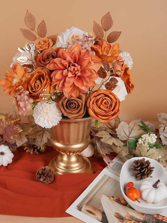RICHMYC Artificial Flowers Terracotta Wedding Silk Fall Fake Flowers for Decoration Orange Cake Flowers with Stems for Wedding Bouquets Centerpieces Baby Shower Fall Decor