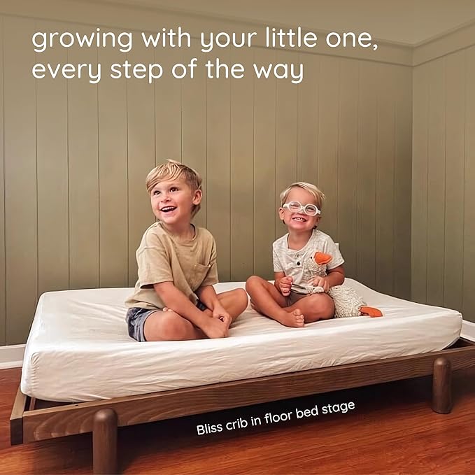 dadada Baby Bliss 4 in 1 Convertible Crib to Toddler Bed & Floor Bed – Made in Italy, GREENGUARD Gold Certified, Baby-Safe Finish, Sustainable Beech Wood, Modern Design, 4 Adjustable Heights (Walnut)