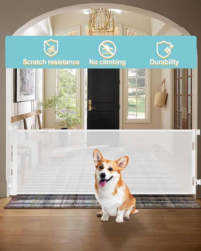 DEAR LOV Retractable Baby Gate, Mesh Baby Gate or Mesh Dog Gate, 33" Tall, Extends up to 118" Wide, Child Safety Gate for Doorways, Stairs, Hallways, Indoor/Outdoor (33"x118",White)