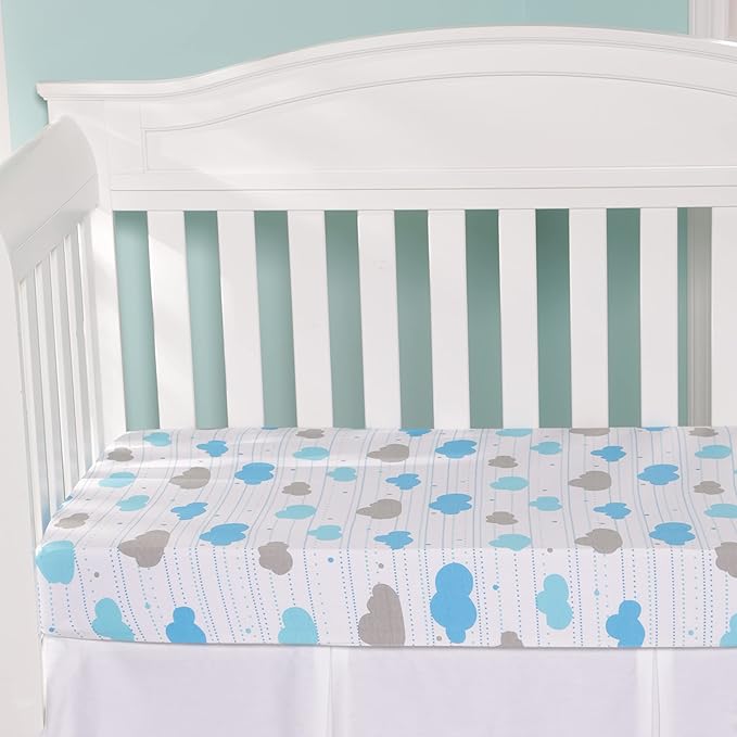 2 Pack Fitted Crib Sheets for Boys in 100% Jersey Knit Cotton –Boy’s Crib Mattress Sheets in Celestial Themes - Blue with White Stars and White with Blue and Gray Clouds by Everyday Kids