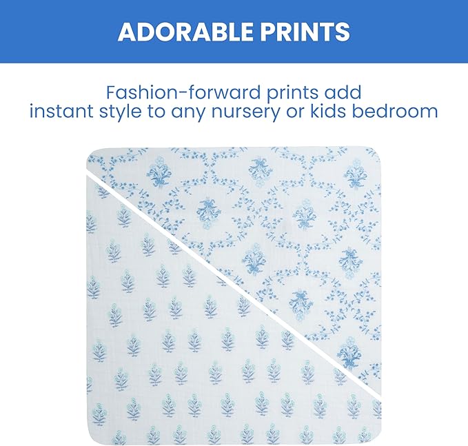 Delta Children 100% Cotton Muslin Baby Receiving Blankets for Girls and Boys – 47x47 Inches (Pack of 2), Blue Botanicals