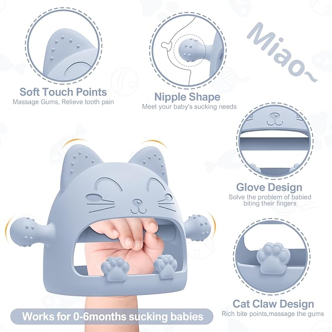 Baby Teething Toys for Babies 0-6 Months-Baby Teether,Anti-Drop Silicone Mitten Teething Toy for Soothing Sore Gums,Teething Pacifier,Baby Toys 6 to 12 Months-Ideal Baby Travel Essentials for Moms