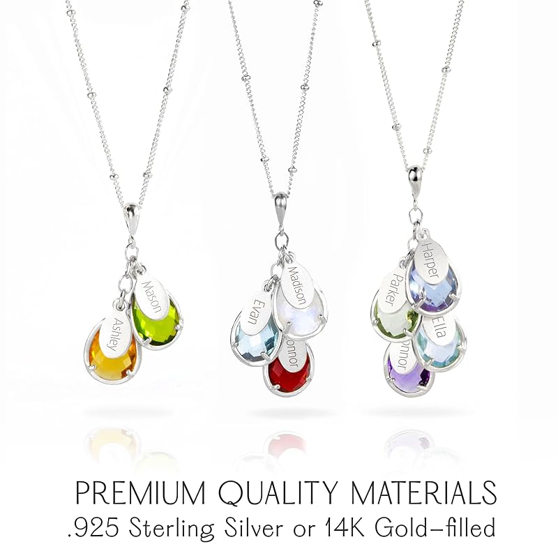 Mom Necklace with Kids Names โข 925 Silver or 14k Gold Filled Kids Name Necklace for Mom โข Mothers Necklace 3 Children โข Kids Birthstone Necklace โข Push Presents for New Mom First Time Mimi Necklace