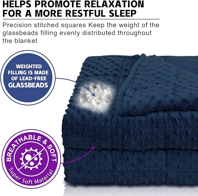 Weighted Blanket Queen 20lbs for Adult(60"×80",Navy Blue) Breathable Soft Minky Weighted Throw Blanket for All Season,Heavy Blanket with Premium Glass Beads