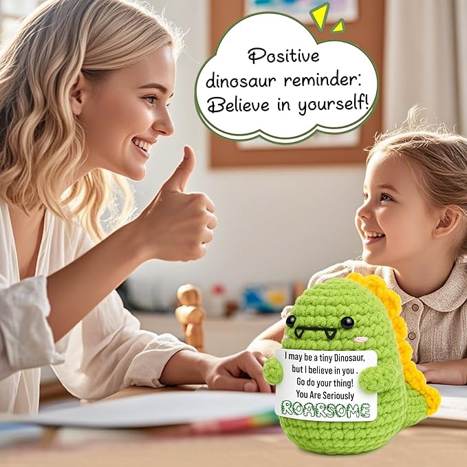 Mini Inspirational Gifts for Teens Back To Shcool Gifts for Students Boys Girls Kids Handmade Positive Crochet Dino for Women Men Coworker Friends Motivational Birthday Christmas Stocking Stuffers
