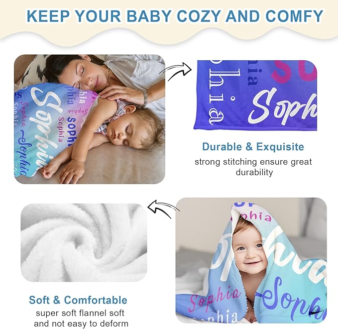 Ships Next Day, Custom Name Blanket for Kids Teen Girls Boys Adults - Printed in USA, Personalized Baby Blanket, Soft & Cozy Blankets Customized Easter Christmas Birthday Gifts for Toddlers Women Men