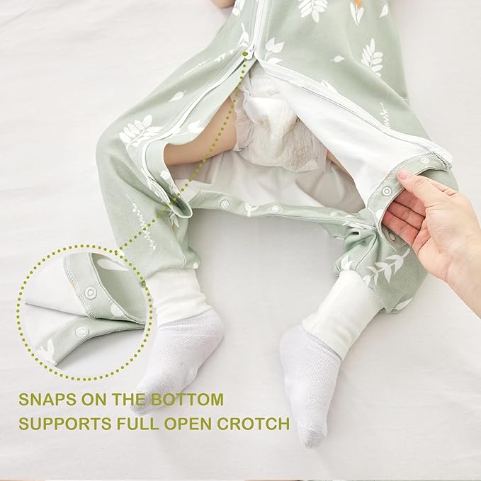Super Soft 0.5 TOG Sleep Sack with Legs, 100% Organic Cotton Side Open Lightweight Toddler Sleep Sack with Feet, Foliage, Size M