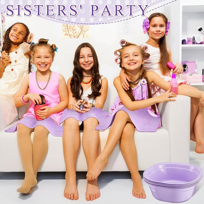 Patelai 6 Sets Kids Foot Spa Kit for Girl 12 x 12 x 4.3 Inch Foot Tub 14 x 30 Inch Hand Towels Washbasin Towels for Spa Party Sleepover Party Supplies (Light Purple)