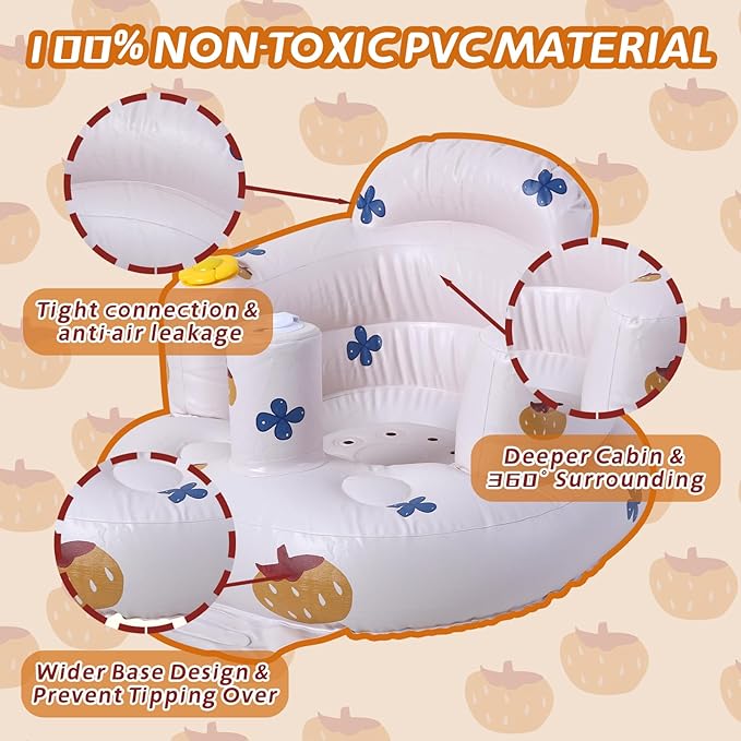 Coolcandy Inflatable Baby Seat for 3-36 Months, Toddler Baby Chair Built-in Air Pump, Supportive Sit-Up Chair, Portable & Load-Capable, Ideal for Learning sit, Feeding & Entertaining