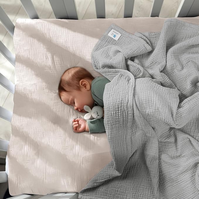 Lulu moon Muslin Baby Blanket Quilt - Crib Blanket for Toddlers 47"× 47" Silver Grey